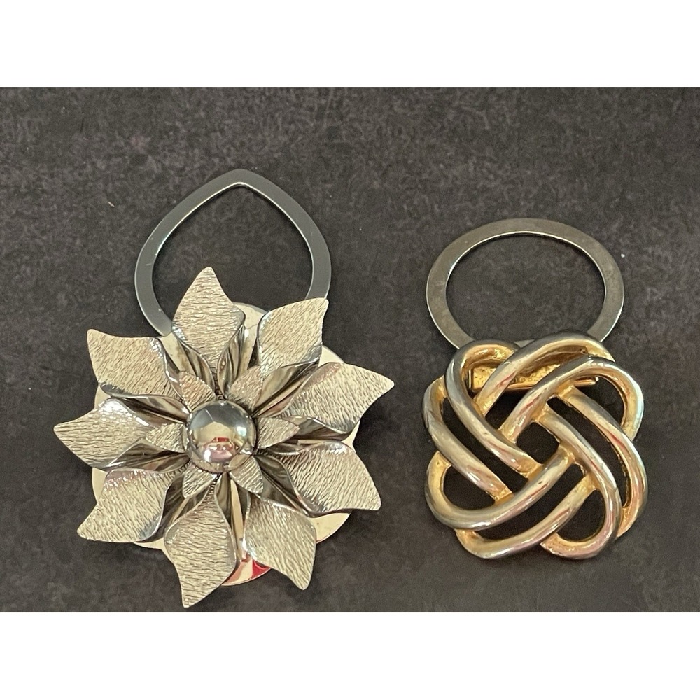 Vintage Lieba Floral Silver Colored and Gold Colored‎ Design Scarf Clips Classic